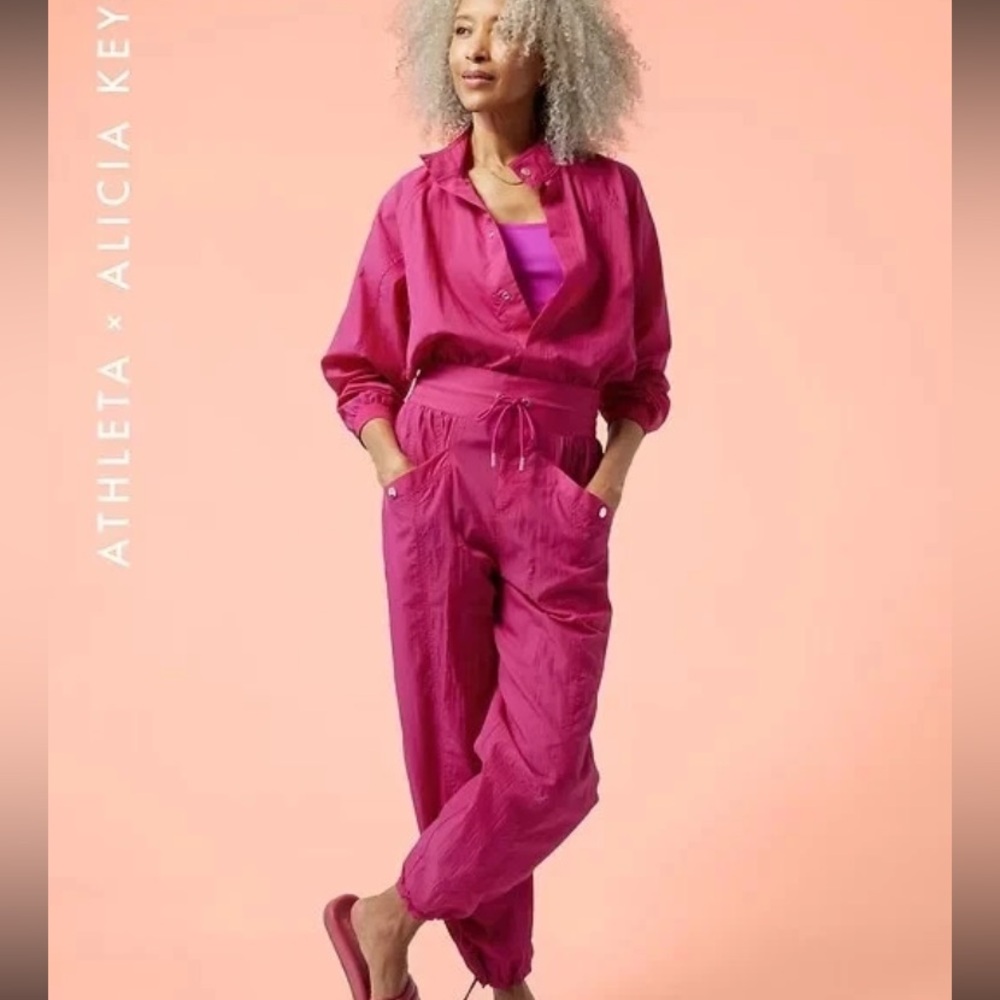 Athleta x Alicia Keys Jumpsuit Womens 6 Pink Keys Utility Open Back Nylon Active